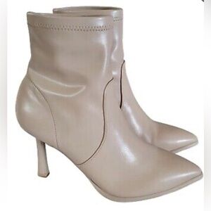 MIA Women's Beige Faux Leather Stiletto Pull-On Ankle Boots 8